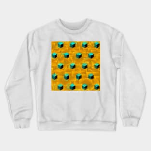 many turquoise cubes on a textured golden background Crewneck Sweatshirt